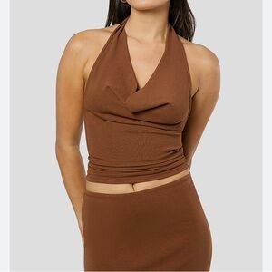 Weworewhat Brown Halter Cowl Top NWT